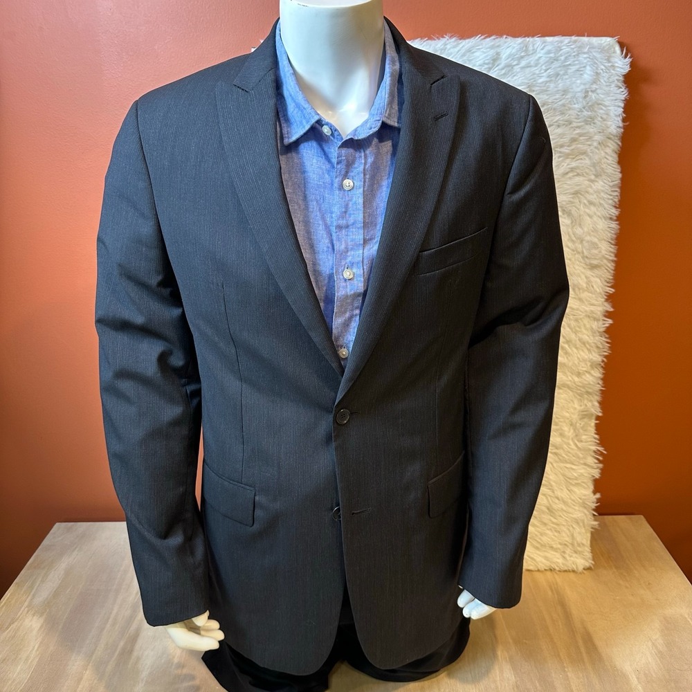 John Varvatos USA Mens 42L Charcoal Gray 100% Worsted Wool Blazer Coat S120
